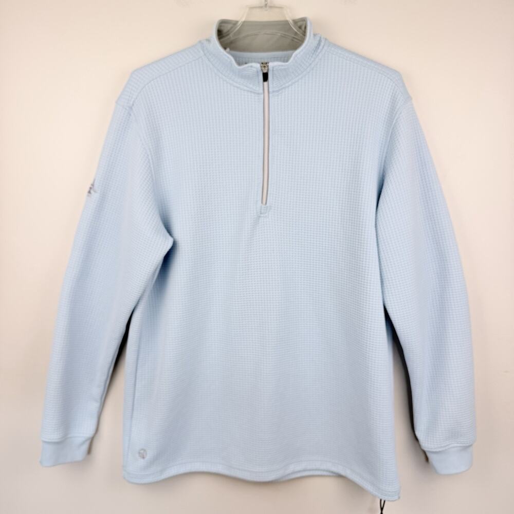 Straight Down Optic Quarter Zip Men's XXL Lt Blue Waffle Knit Golf Logo Pullover